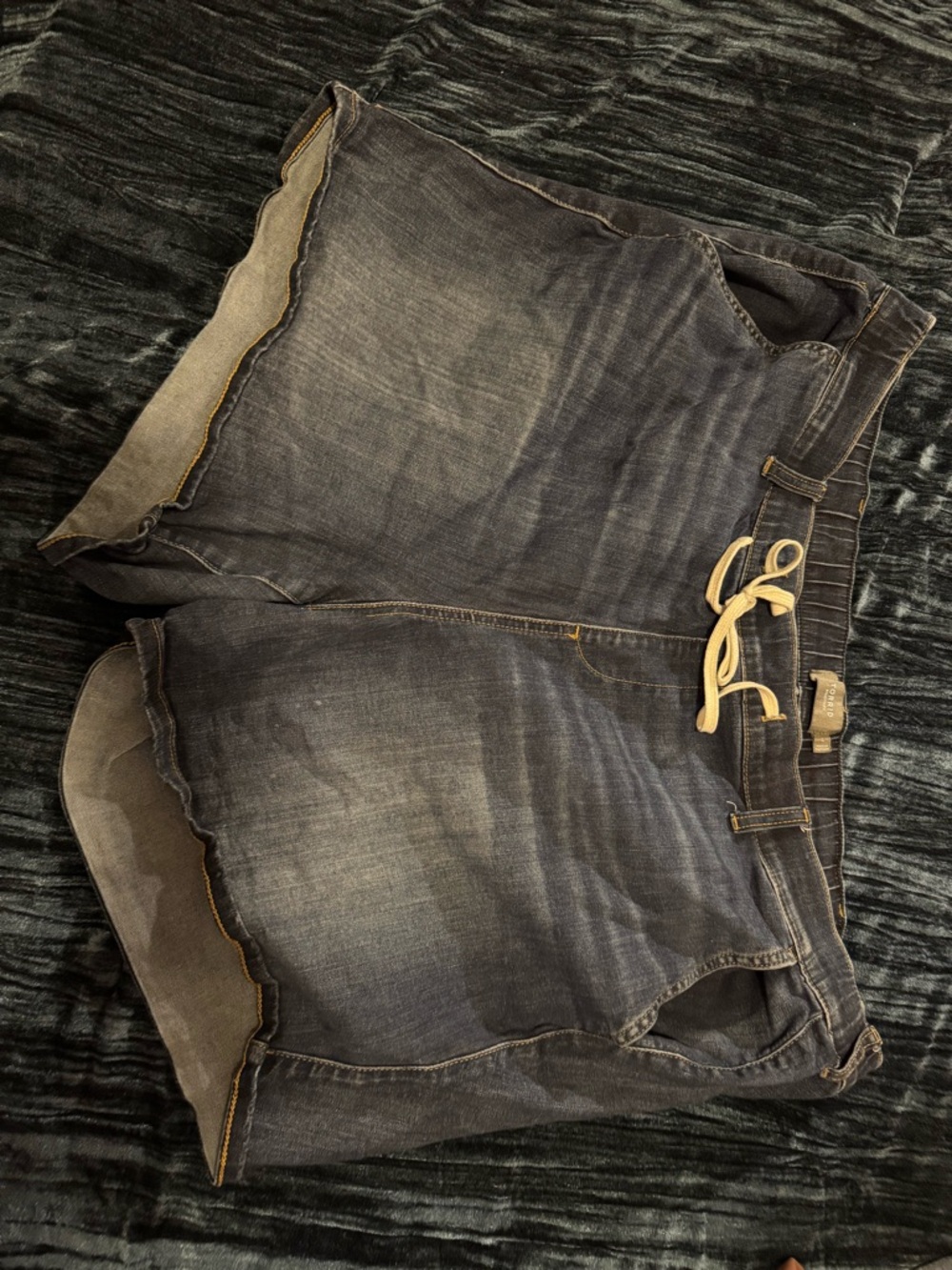 torrid Dark Blue Elastic-Waist Denim Shorts with Cream Drawstring